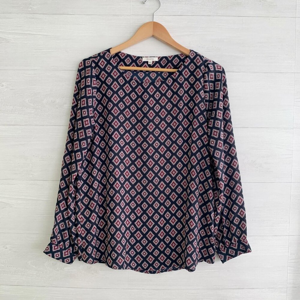 Pleione - Black pink loose chiffon long sleeve top, S